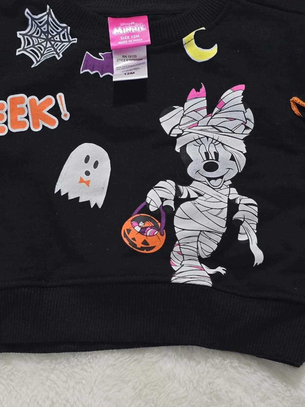 Disney Black Minnie Mummy Halloween Sweatshirt with Orange Trim